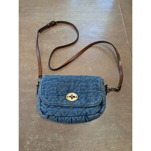 Patricia Nash Quilted Denim Crossbody Bag Leather Trim Turn Lock Small western